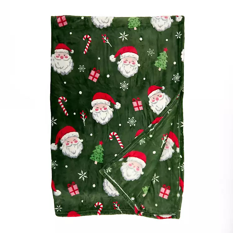 Green Holly Santa Claus Plush Throw | Kirklands Home | Kirklands