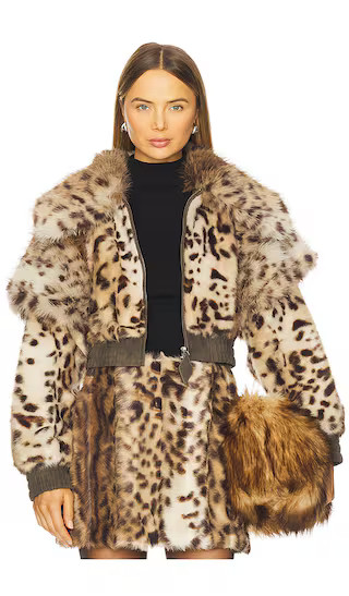 Valde Faux Fur Lynx Bomber Jacket in Tan & Brown | Revolve Clothing (Global)