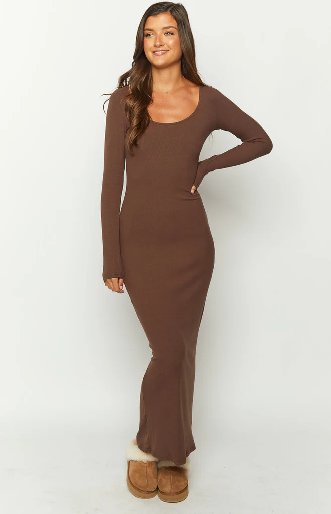 Lily Brown Long Sleeve Maxi Dress | Beginning Boutique (AU)