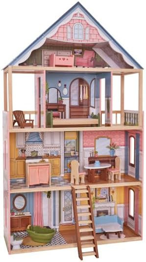 KidKraft Charlotte Wooden Dollhouse with 15 Accessories, for 12" Dolls | Amazon (US)