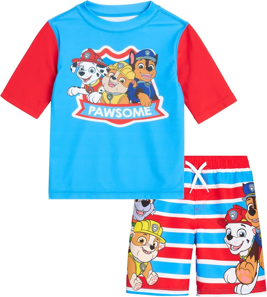 Nickelodeon Boys' Paw Patrol UPF 50+ Rash Guard Set - Chase, Marshall Swim Shirt and Trunks (2T-7... | Amazon (US)