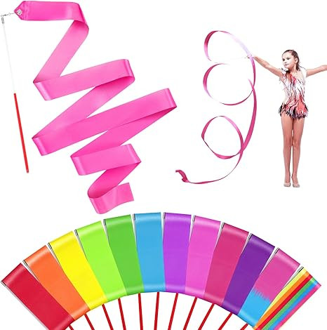 12PCS Rainbow Dance Wands Ribbon Streamers for Kids Gymnastics Rhythmic Dancing Twirling Sticks S... | Amazon (US)