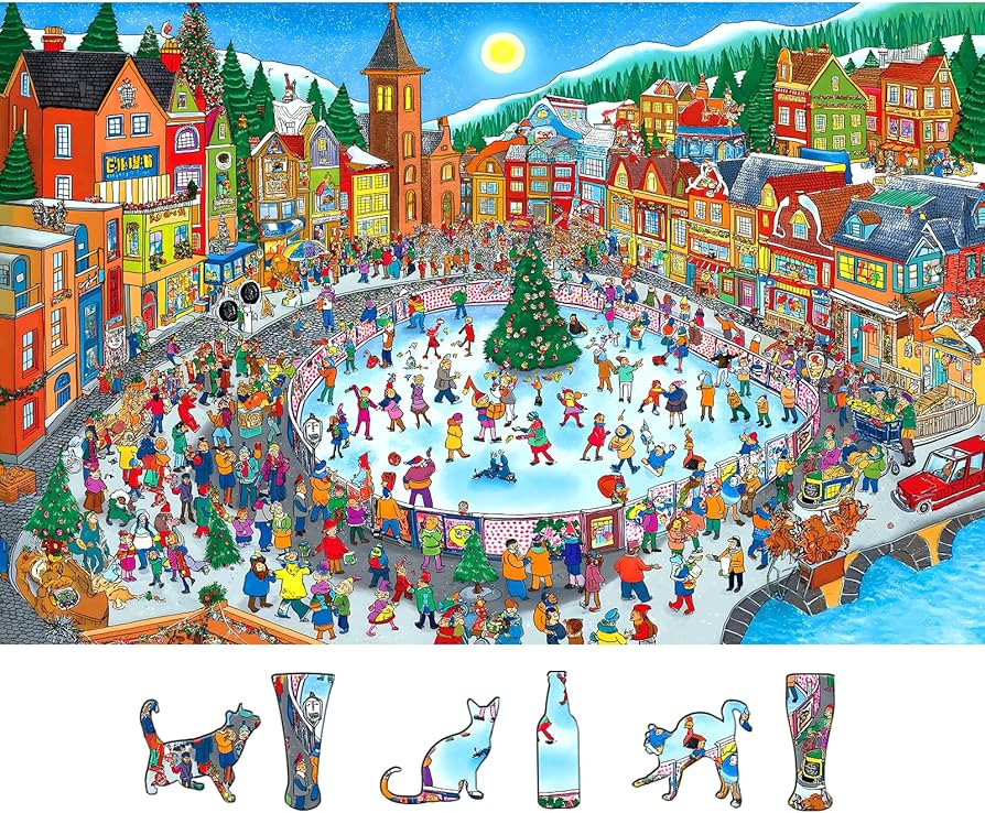 500 Pieces Jigsaw Puzzle for Adults Winter Village Ice Skating Scene Festive Christmas Happy Holi... | Amazon (US)