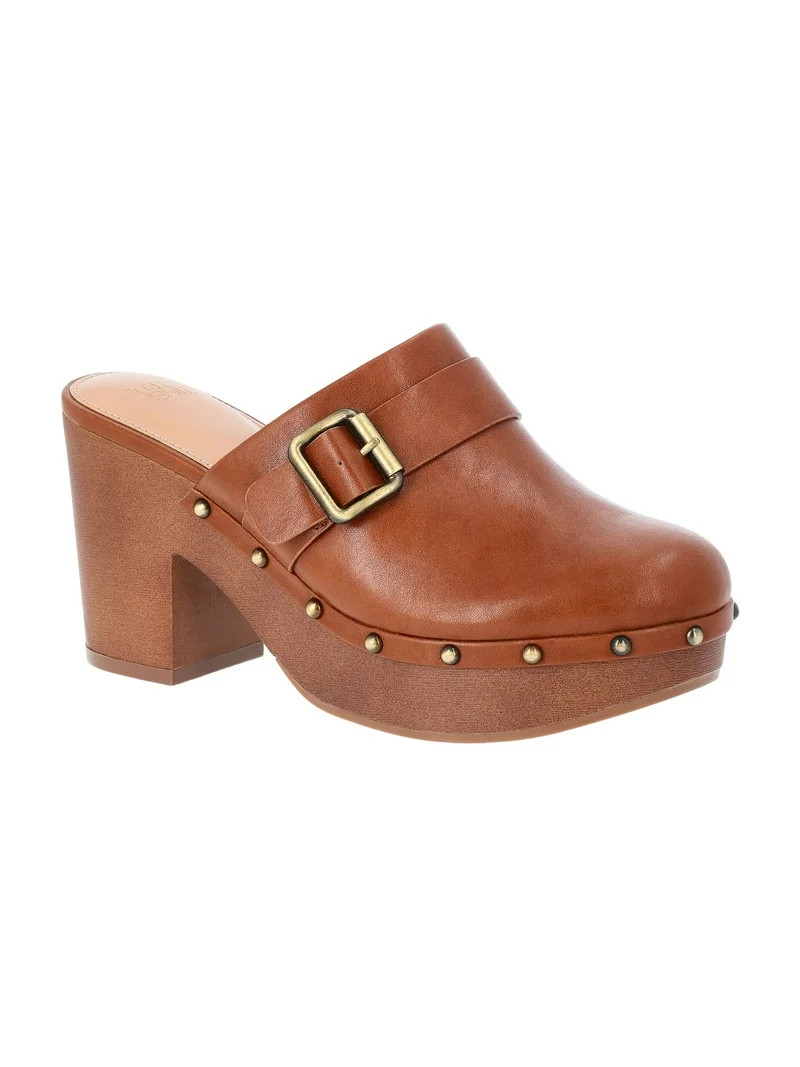 Time and Tru Women's Faux Leather Heeled Clogs | Walmart (US)