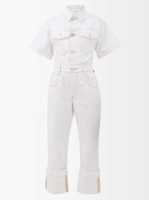 Frame - Topstitched Denim Jumpsuit - Womens - White | Matches (US)