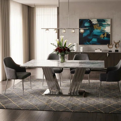 Marbluxe 70'' Modern Glam Rectangle Dining Table With Faux Marble Top And Stainless Steel Base | Wayfair North America