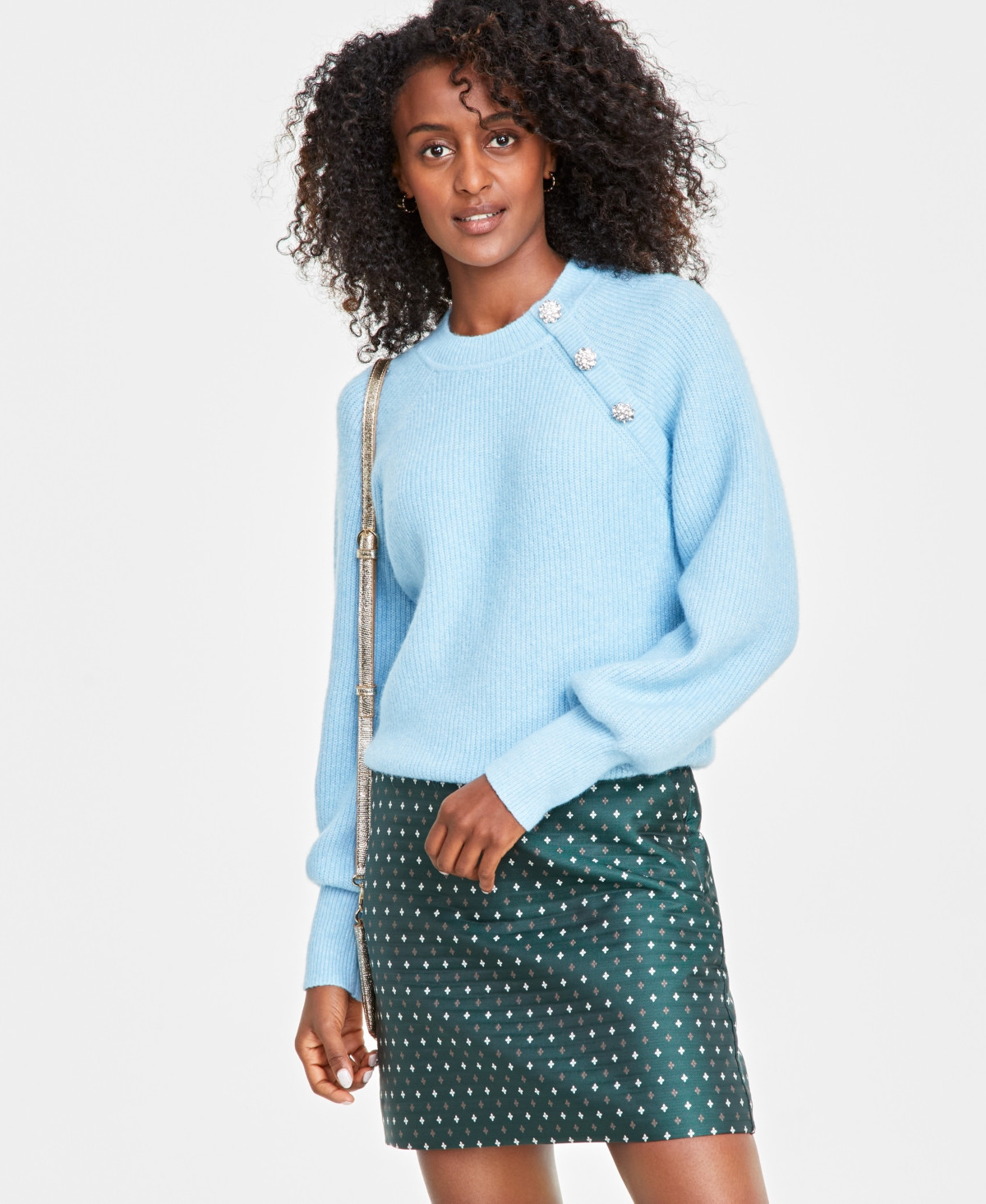 On 34th Women's Raglan-Sleeve Jeweled-Button Sweater, Created for Macy's - Blue Mist | Macy's Canada