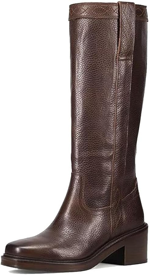 Banana Knee High Boots For Women Platform Fall Boots Pull On Chunky Heel Boots Vintage Mid Wide C... | Amazon (US)