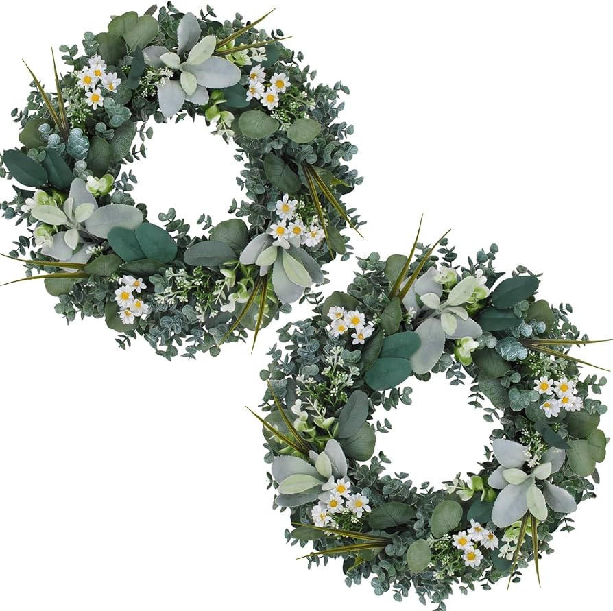 Green Eucalyptus Wreath,2 Pack 18''Artificial Wreaths for Front Door,Year Round Greenery Wreath w... | Amazon (US)