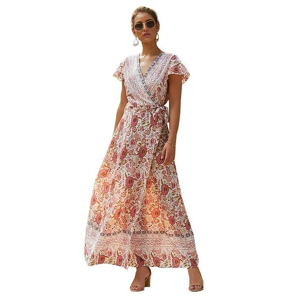 Abtel Hawaiian Beach Holiday Boho Beach Floral Maxi Dress For Women Casual Ladies Casual Wrap Sum... | Walmart (US)
