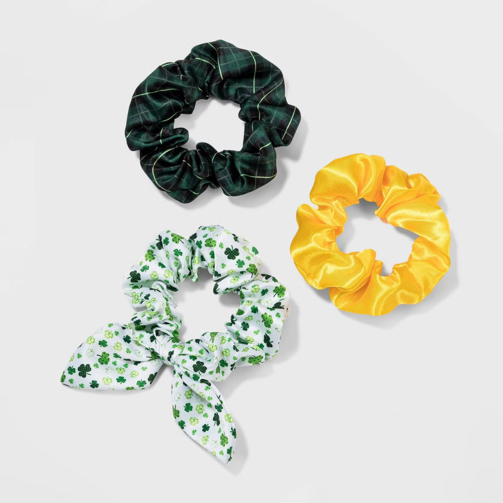 St. Patrick's Day Plaid Shamrock Hair Scrunchie Set 3pc | Target