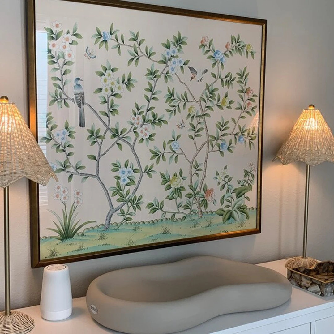 40" x 36" Chinoiserie Handpainted Artwork on Pink Spun Silk SP-34 Without Frame | Etsy (US)