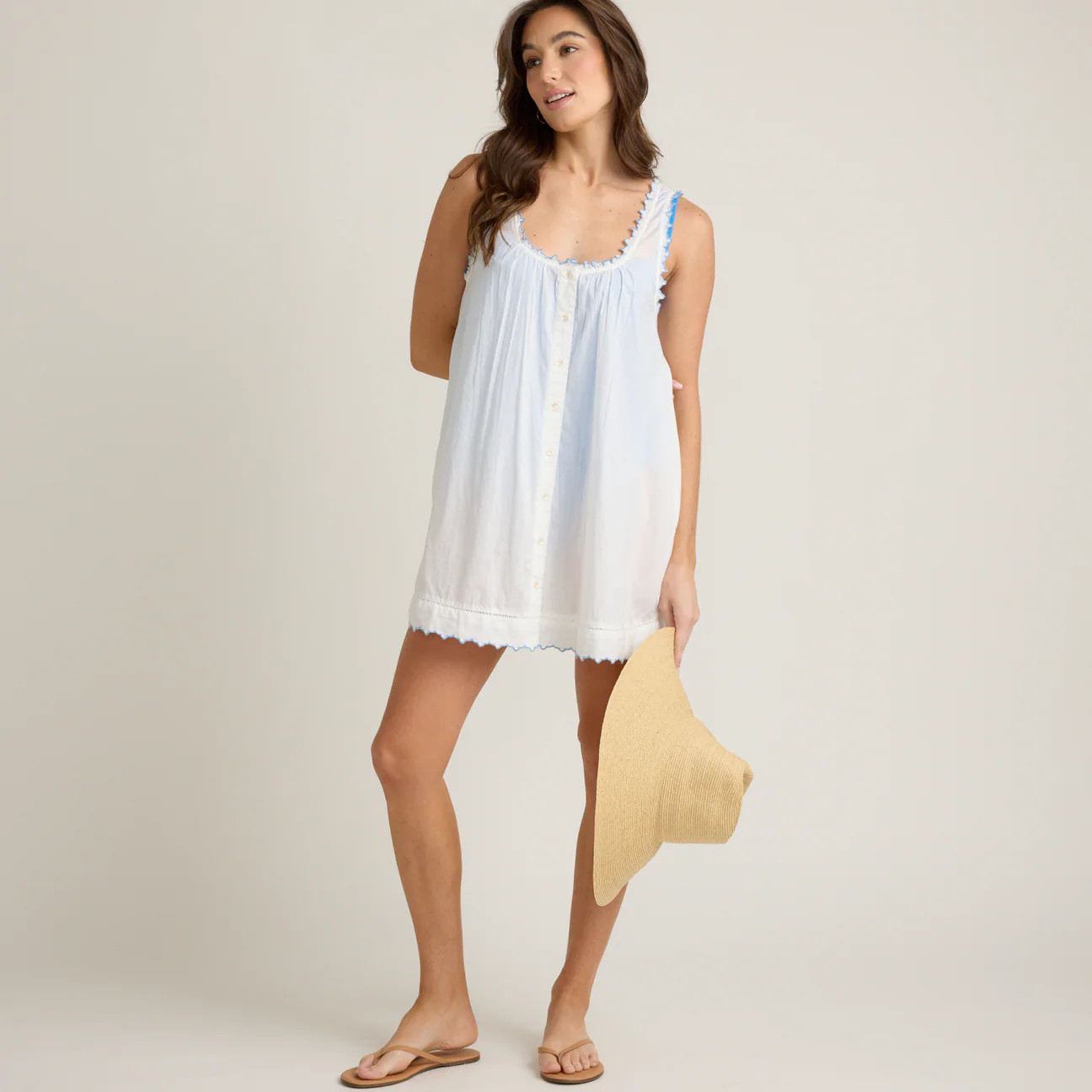 women's white scalloped button up dress | Minnow