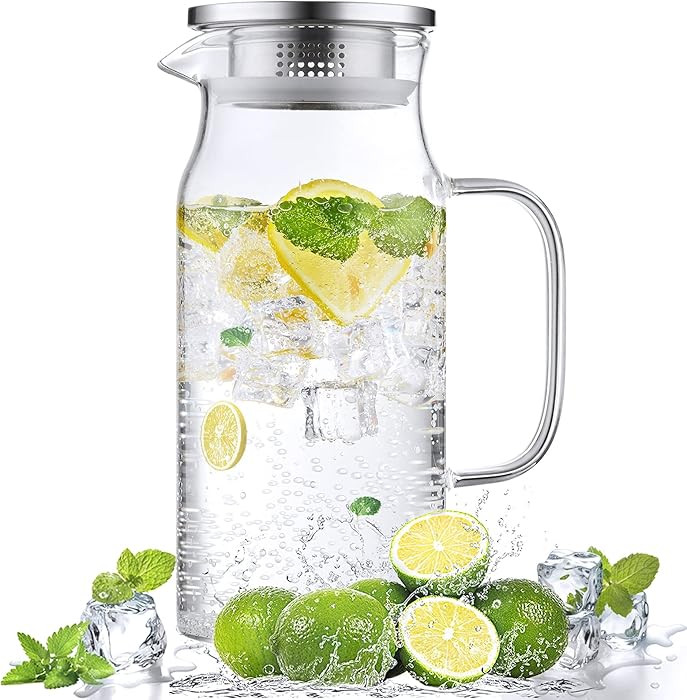Bivvclaz 1.2 Liter 40 oz Small Glass Pitcher with Lid and Handle, Glass Carafe for Hot/Cold Water... | Amazon (US)