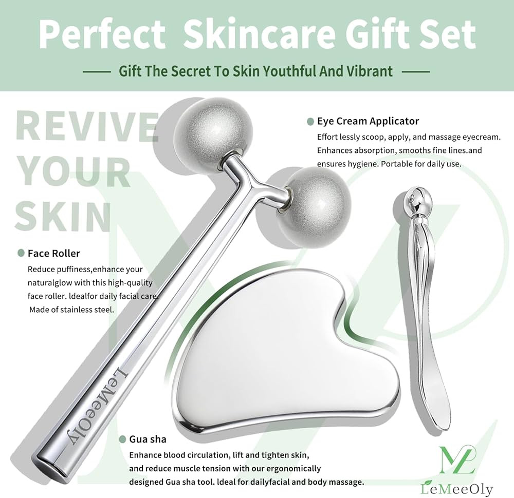 2Pcs Gua Sha Facial Tools Stainless Steel, Detailer GuaSha Set for Face Neck, Natural Skin Care M... | Amazon (US)