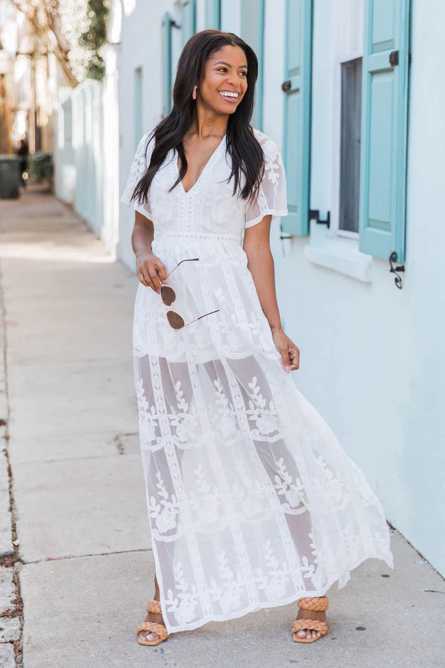 Crossing Paths Lace Maxi Ivory Dress Romper FINAL SALE | Pink Lily