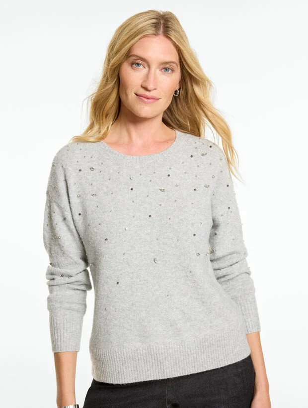 Embellished Crewneck Sweater - Blue - Medium Talbots | Talbots