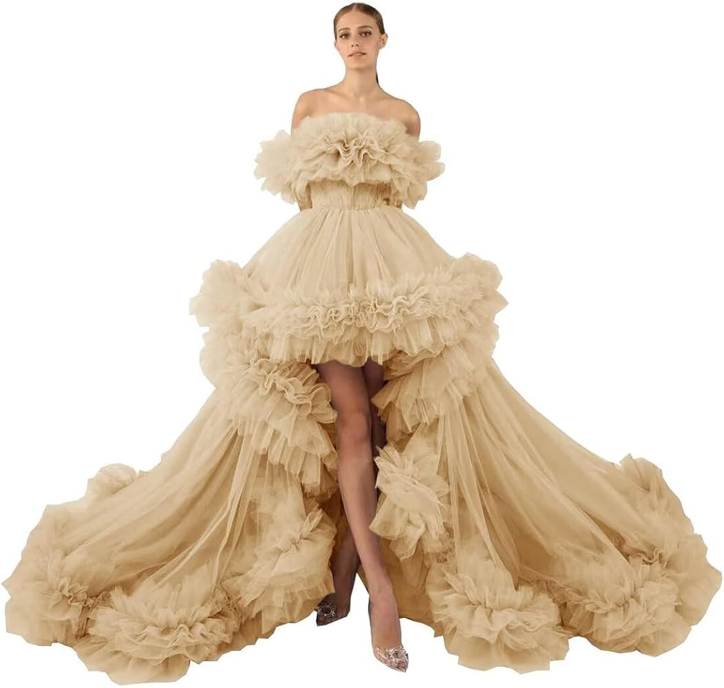 Puffy Off Shoulder Maternity Tulle Robe for Photoshoot Ruffled Bridal Robe Baby Shower Dresses | Amazon (US)