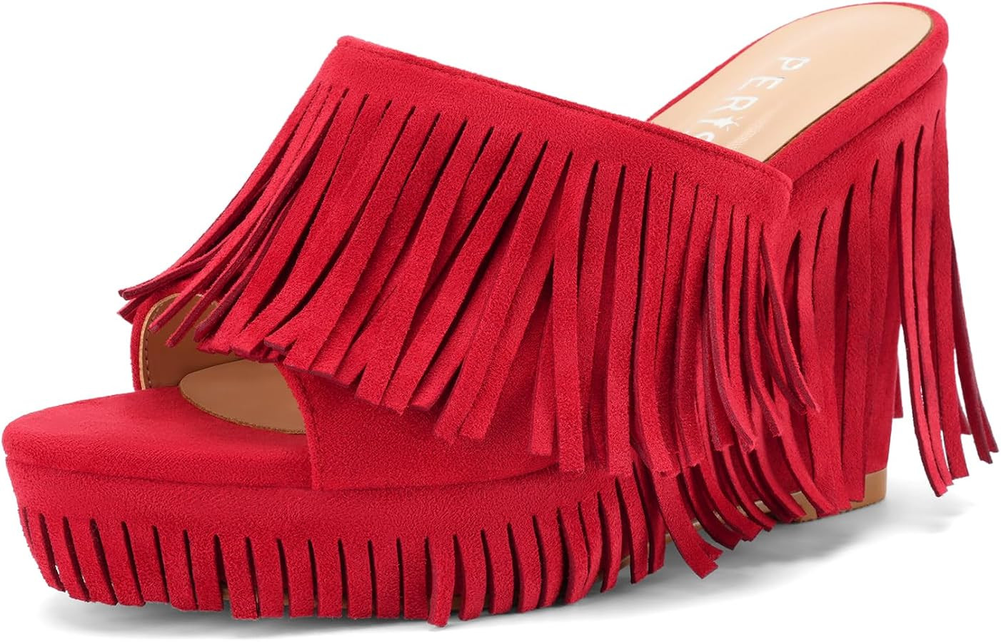 Women's Fringe Sandals Brown Platform Wedge Heels Summer Boho Shoes Slip on Open Toe Slides Tasse... | Amazon (US)