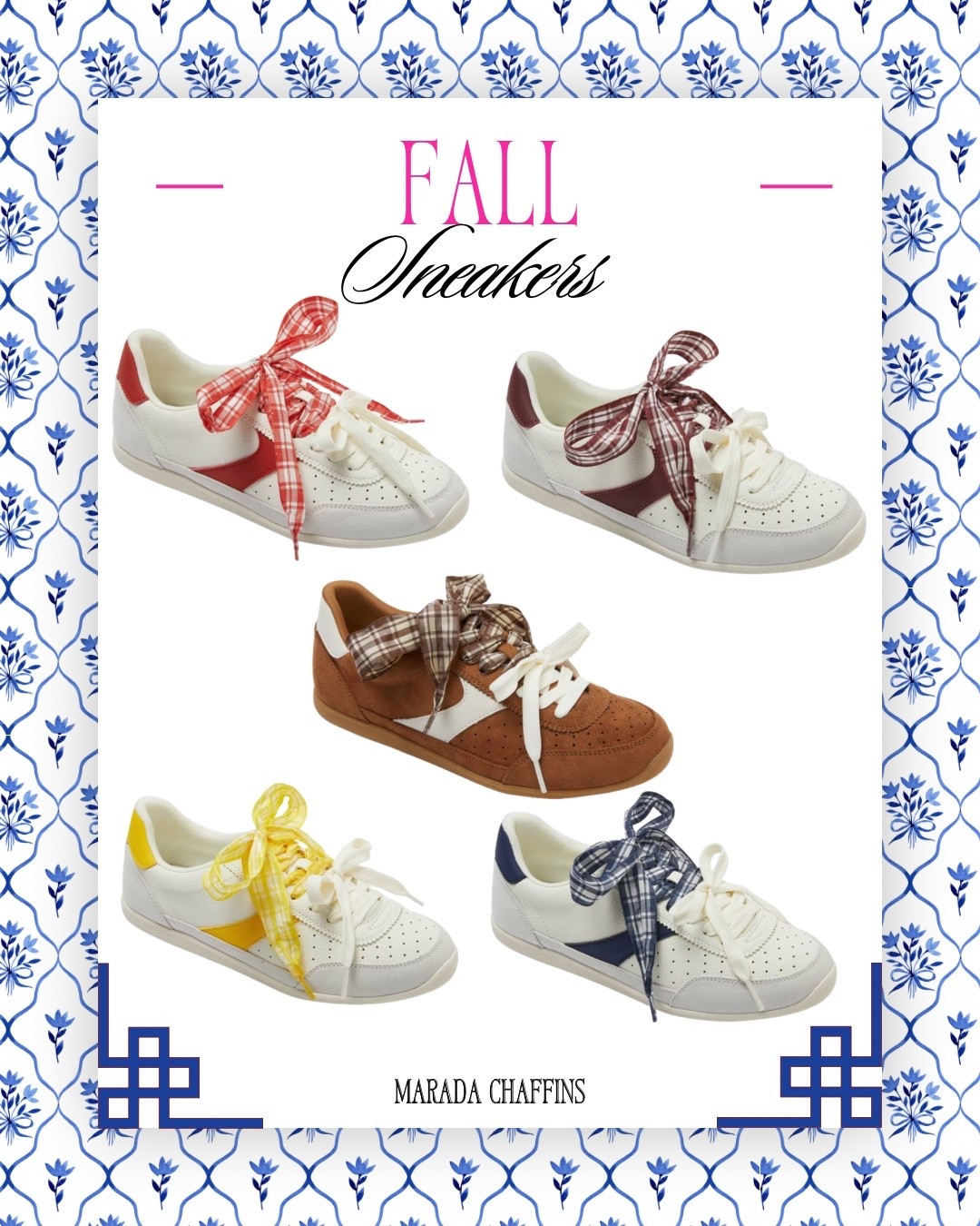 Universal Thread low-top sneakers
Memory foam insole
Paneled upper with faux-leather and faux-suede design
Round closed toe
Lace-up front with plaid ribbons and bow tie
Textured outsole

And those cute laces!!!

@Target