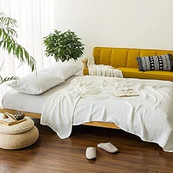 Amazon.com: EMME Cotton Muslin Blankets 6-Layer White Blankets for Bed Couch Adults and Baby Cott... | Amazon (US)