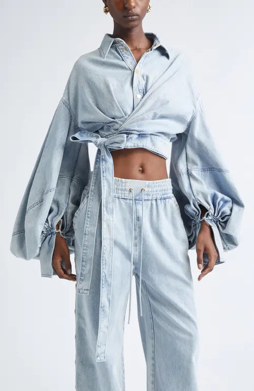 Zimmermann Rebellion Denim Wrap Crop Top in Castaway at Nordstrom, Size 4 | Nordstrom