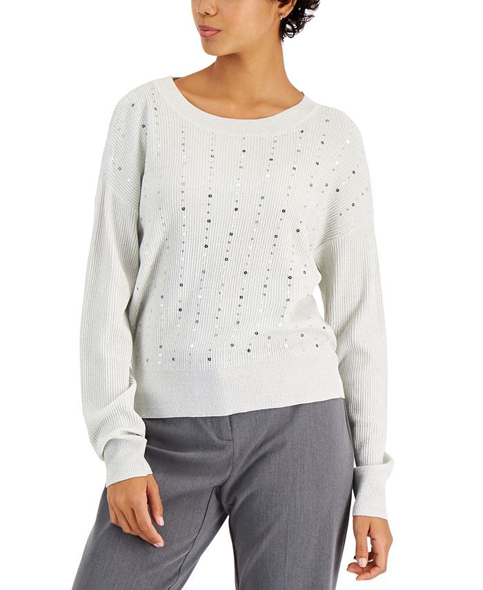 Alfani Crewneck Sequin Sweater, Created for Macy's & Reviews - Sweaters - Women - Macy's | Macys (US)