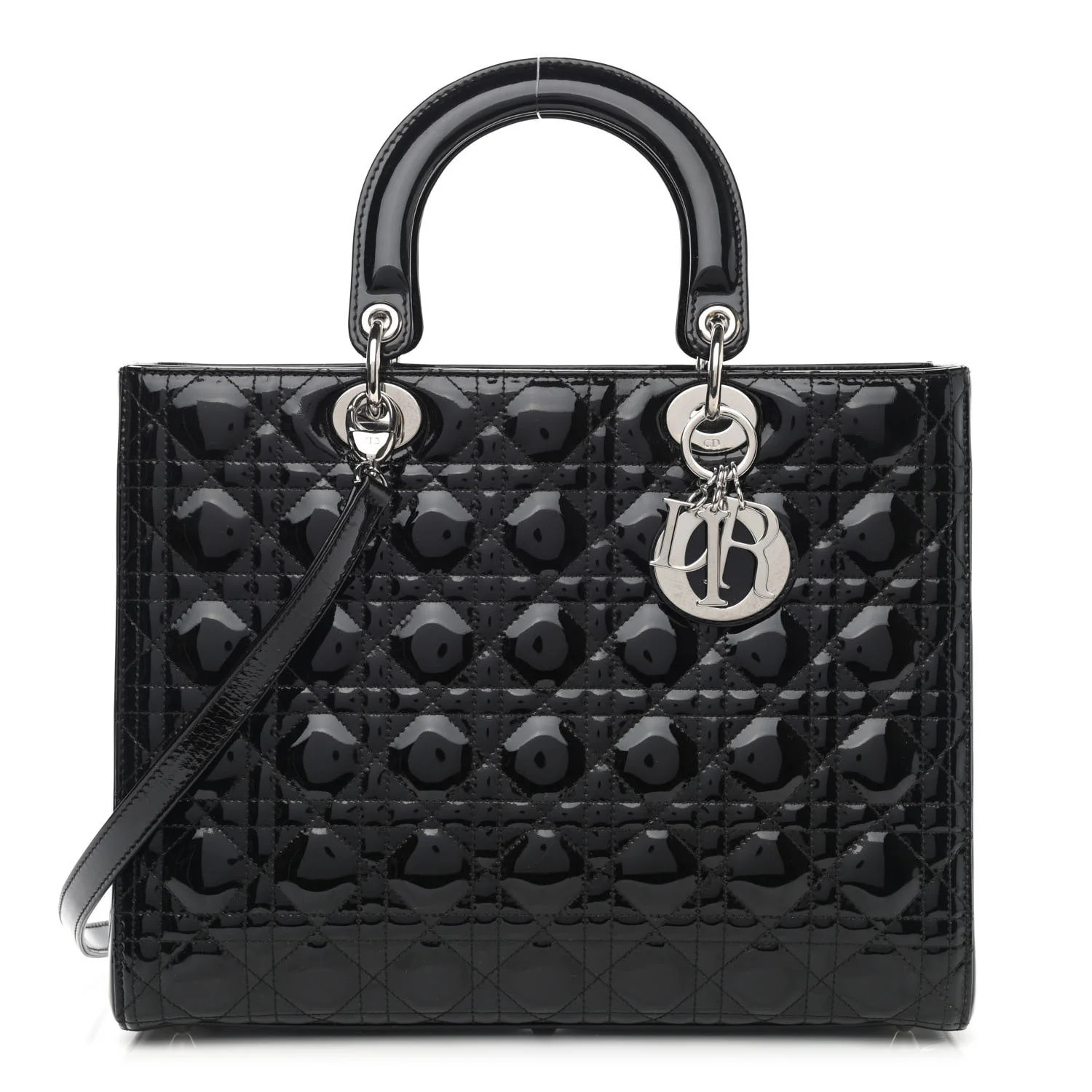 Patent Cannage Large Lady Dior Black | FASHIONPHILE (US)