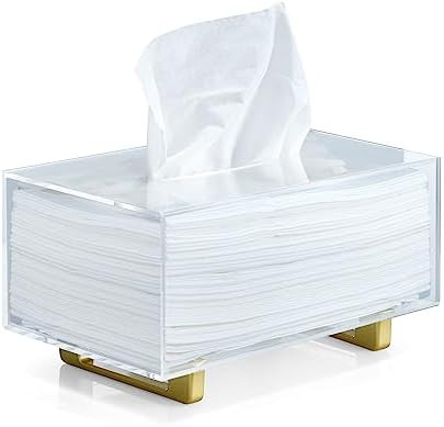 YoBa Thick Acrylic Tissue Box Holder Rectangular Clear Tissue Box Dispenser with Gold Plated Alum... | Amazon (US)