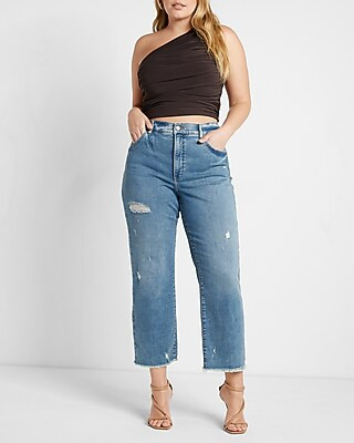 Conscious Edit High Waisted Distressed Straight Ankle Jeans | Express