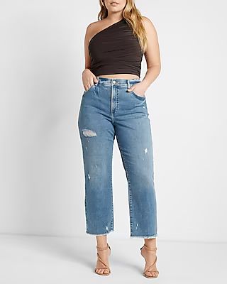 High Waisted Distressed Straight Ankle Jeans | Express