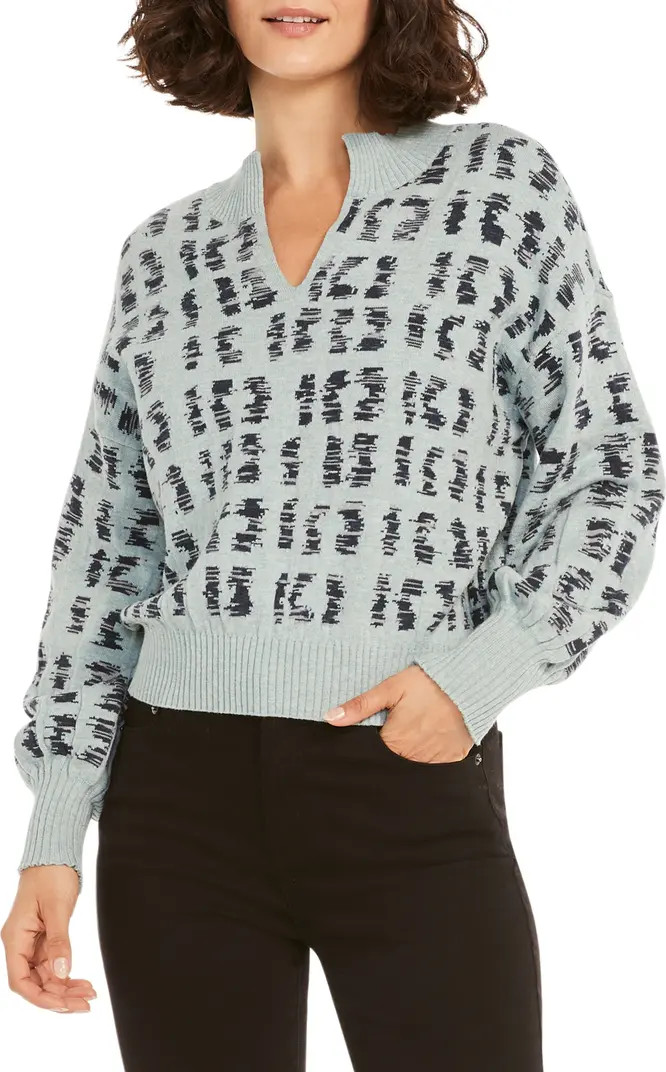 Crisp Morning Split Neck Cotton Blend Jacquard Sweater | Nordstrom