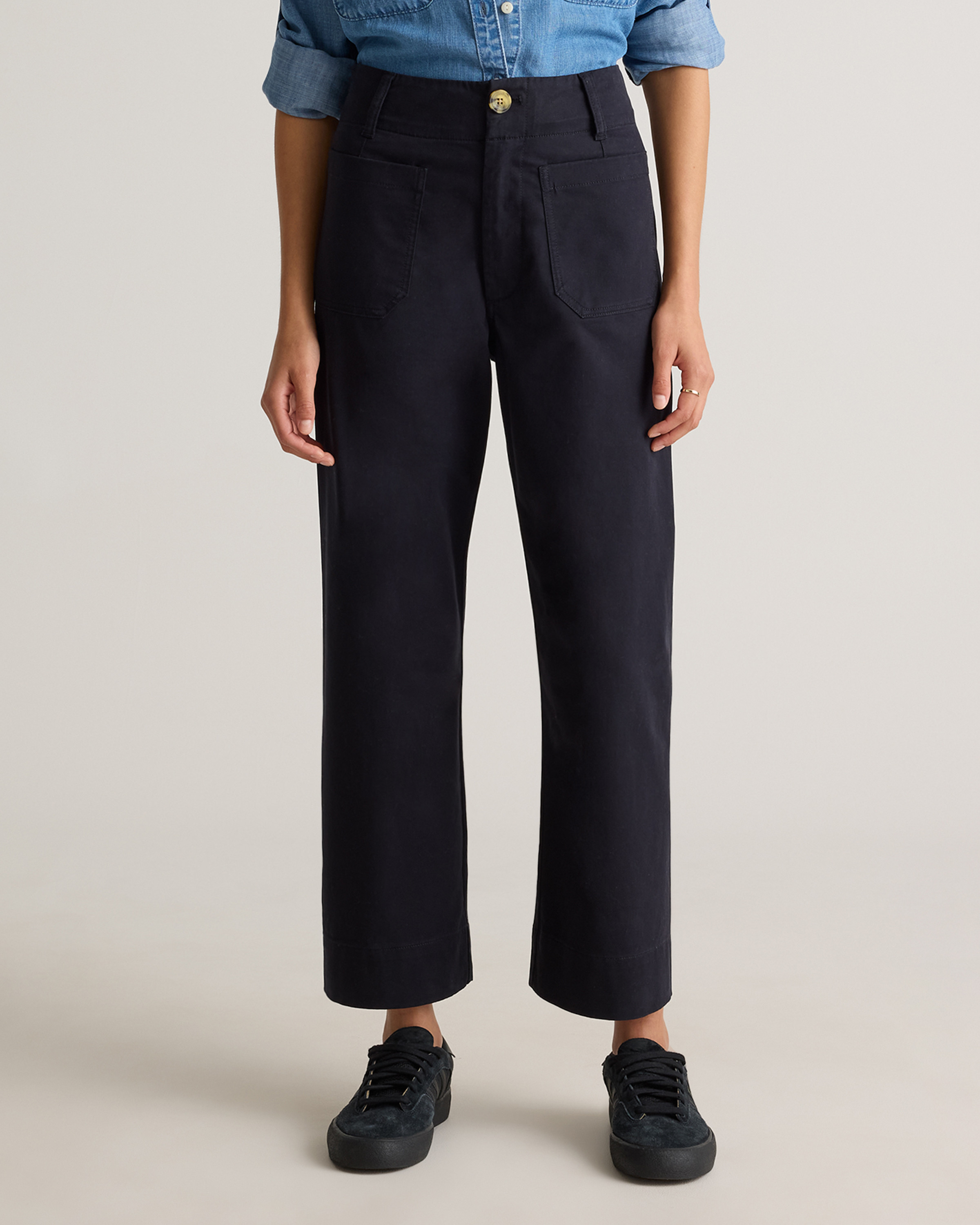 Quince | Women's Organic Stretch Cotton Chino Cropped Wide Leg Pants in Black, Size 14, Organic Cotton | Quince