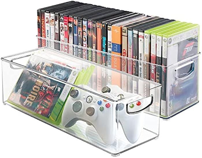 mDesign Plastic Video Game Organizer - Game Storage Holder Bin with Handles for Media Console Stand, | Amazon (US)