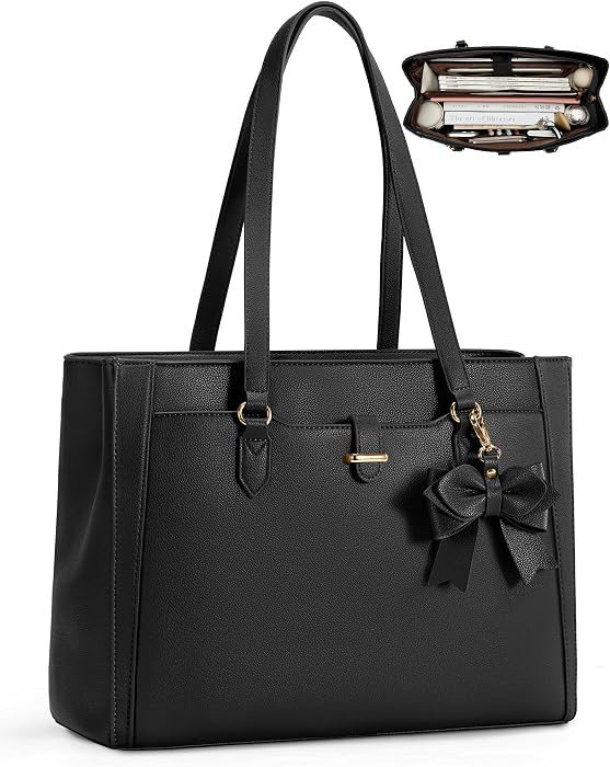 RAINSMORE 15.6" Laptop Tote Bag for Women, Black | Amazon (US)