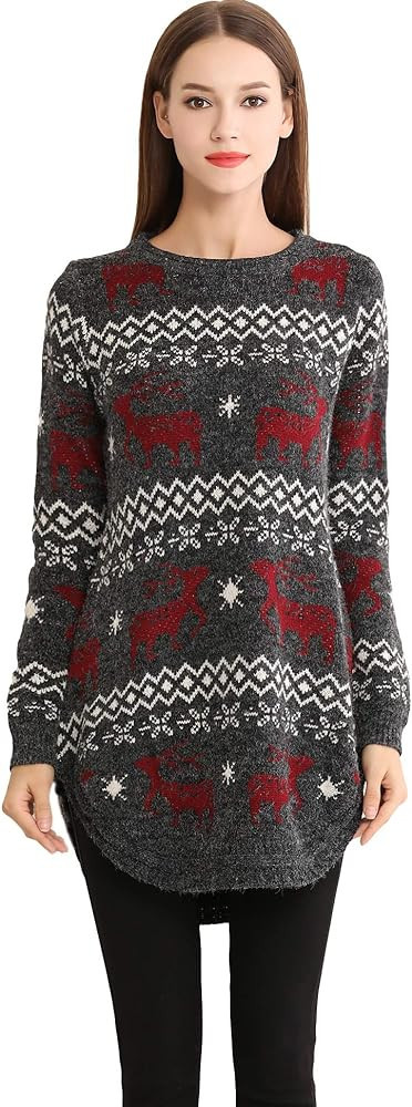 Shineflow Women's Reindeer Snowflake Midi Christmas Pullover Sweater Jumper | Amazon (US)