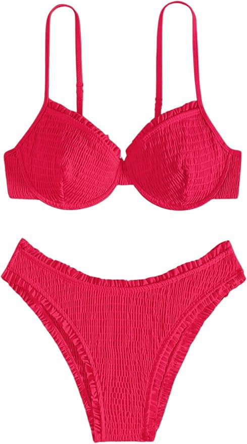 SweatyRocks Women's Bikini Sets for Women Textured Push Up Bathing Suits 2 Piece Swimsuit | Amazon (US)