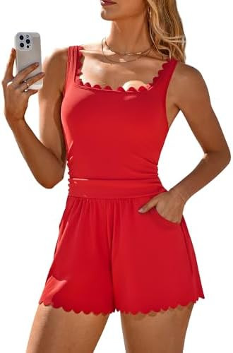 Charmo Scalloped Cute Romper Swimsuit for Women 2026 Tummy Control One Piece Bathing Suit Modest ... | Amazon (US)