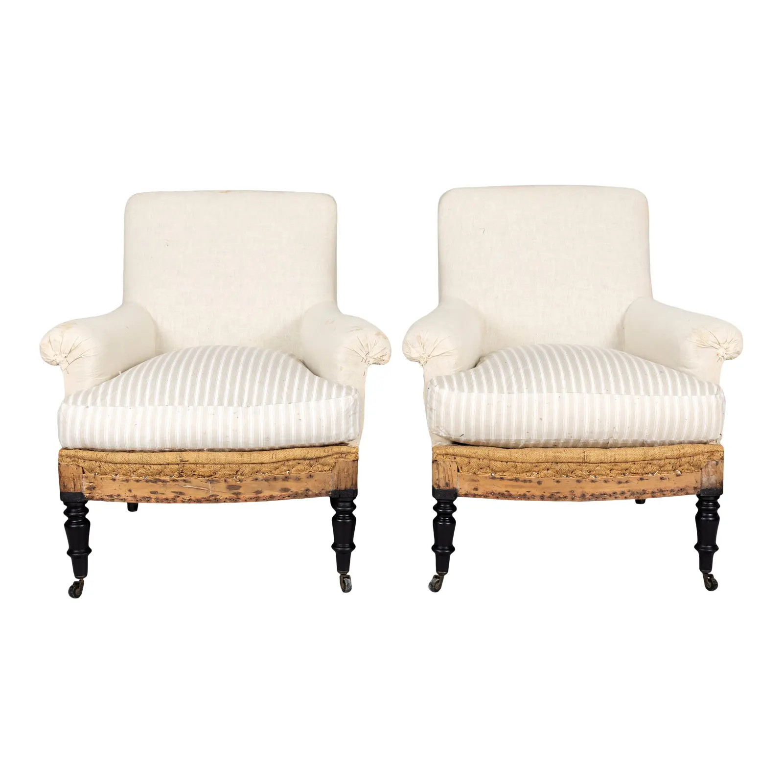 Napoleon III Cushioned Armchairs - a Pair | Chairish