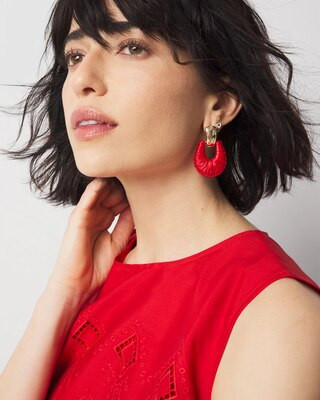 Gold + Red Raffia Drop Earrings | White House Black Market