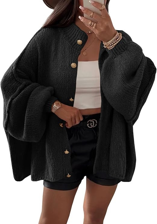 Saodimallsu Womens Oversized Cardigans Long Lantern Sleeve Button Down Chunky Knit Loose Fall Swe... | Amazon (US)