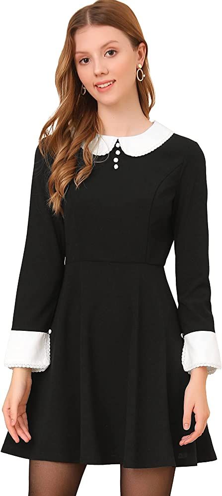 Allegra K Women's Long Sleeve Peter Pan Collar Christmas Cute Fit and Flare Dress | Amazon (US)