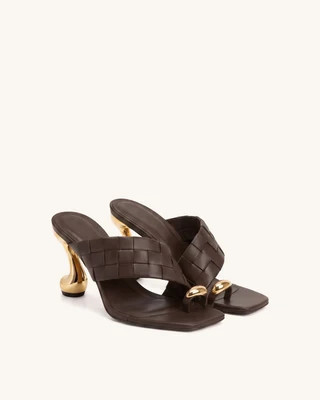 Noemi Square-Toe Woven Hardware Mules - Dark Brown | JW PEI US