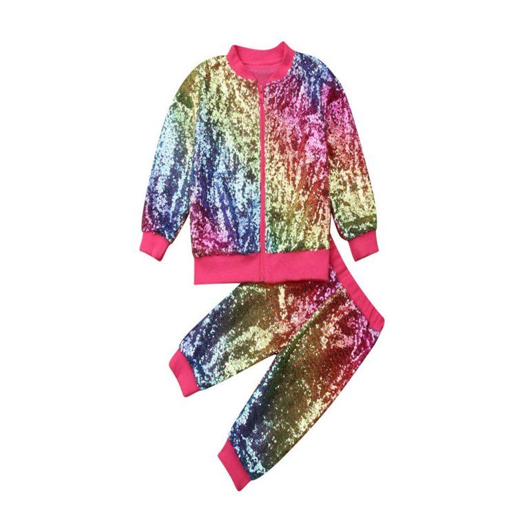 Toddler Kids Baby Girl Zipper Pullover Tops Jacket Pants Sequins Outfits Clothes | Walmart (US)