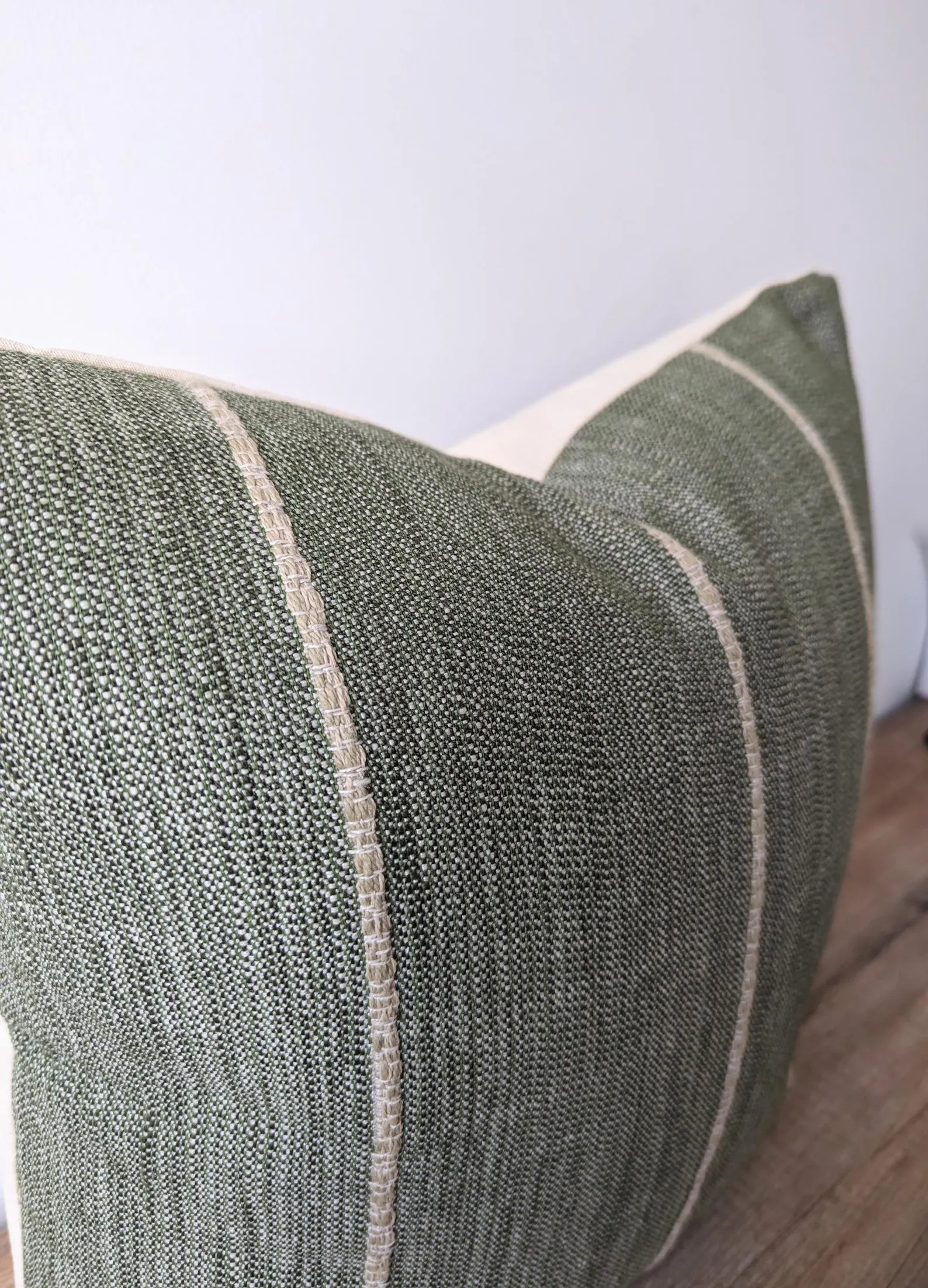 Designer Forest Green Striped Pillow, Green Beige Basketwave Woven Pillow, Casual Pillow, Forest ... | Etsy (US)