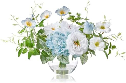 WELL KNOWN Artificial Silk Flowers Bouquet with Vase, Fake Flower Arrangements in Glass Vase with... | Amazon (US)