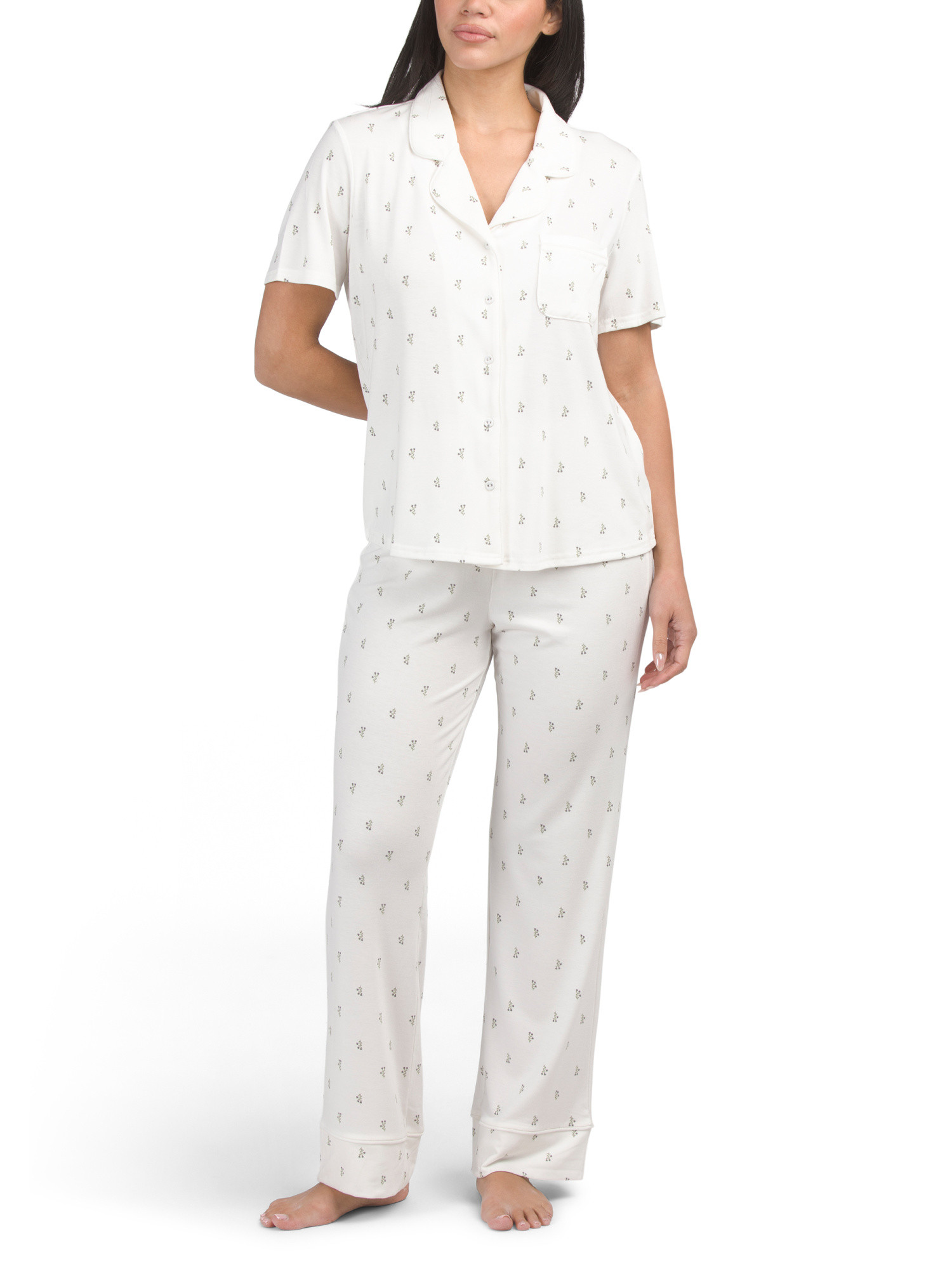 2pc Short Sleeve Bow Trellis Notch Collar Pajama Set | Family Pajamas | Marshalls | Marshalls