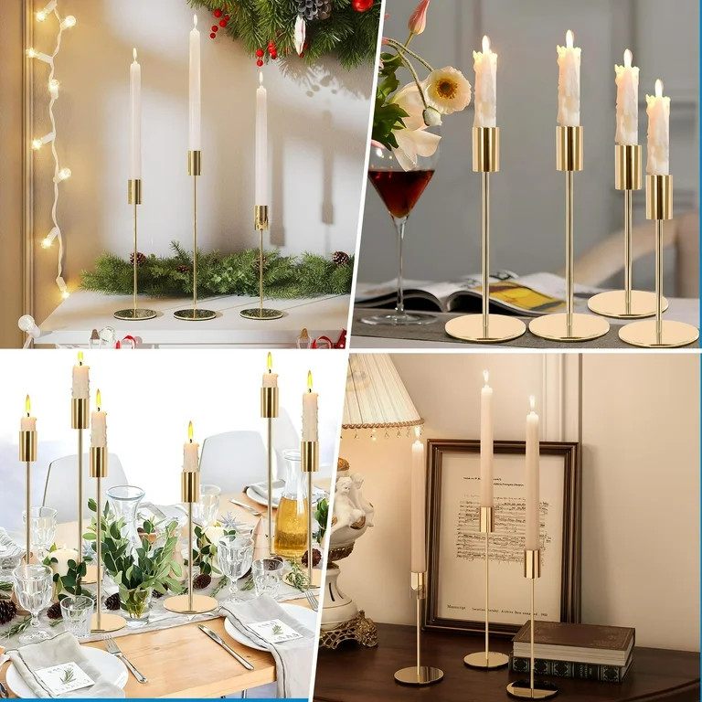 HIDAWN Metal Gold Taper Candle Holders, 6 Pack Candlestick Holders Set for Wedding, Dinning, Part... | Walmart (US)