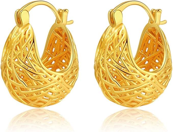 HEYu Chunky Gold Hoop Earrings for Women Gold 18K Plated Lightweight Thick Gold Hypoallergenic Ho... | Amazon (US)