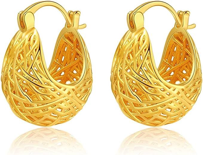 HEYu Chunky Gold Hoop Earrings for Women Gold 18K Plated Lightweight Thick Gold Hypoallergenic Ho... | Amazon (US)